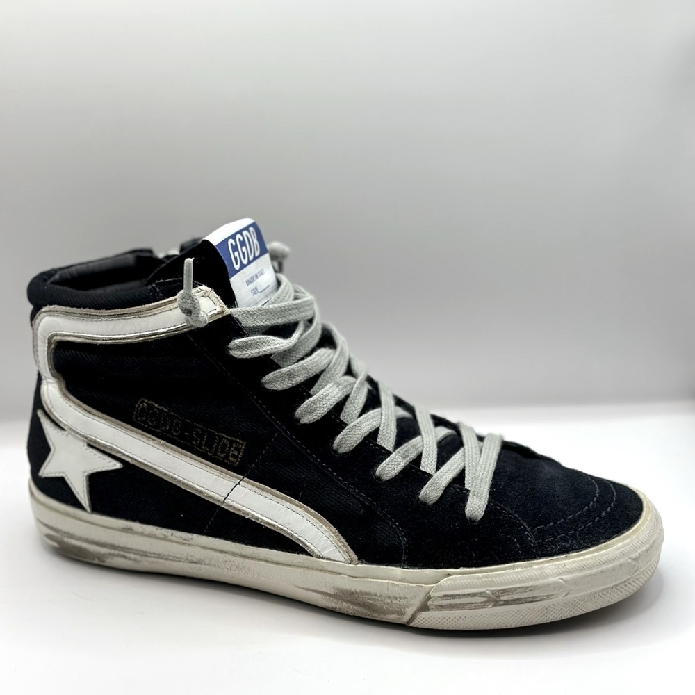 GOLDEN GOOSE SLIDE - Dark Blue Slide with White Star and Flash
